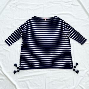 Lilly Pulitzer Navy Blue White Striped Tassel Sweater Womens XSmall